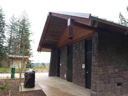 Restrooms, recycling, drinking fountain and informational signage